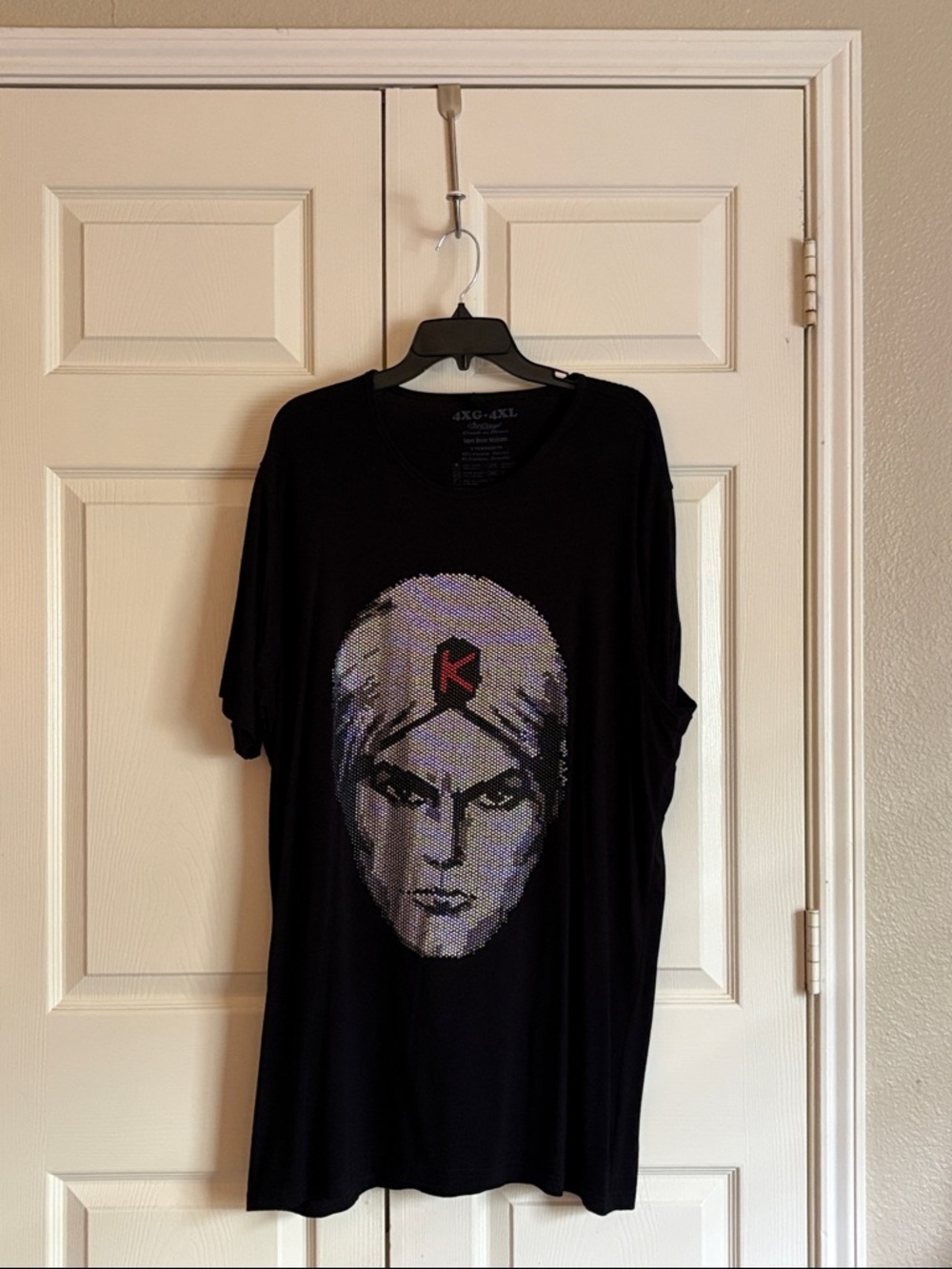 At Guey Men's Black Graphic Tee with Rhinestone Face Design- 4x